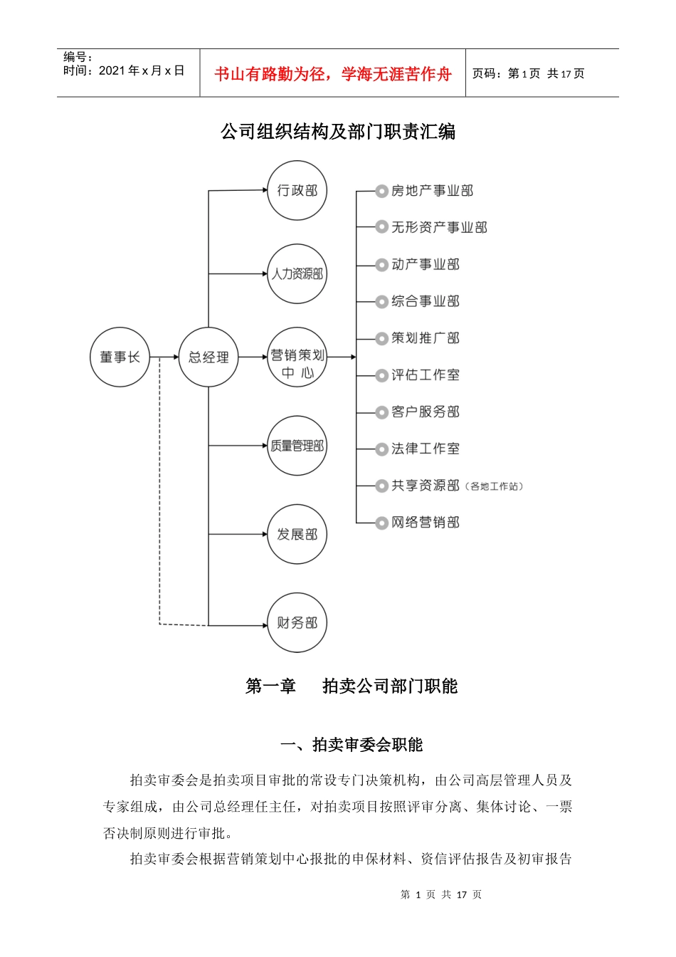 拍卖公司组织结构及部门职责_第1页