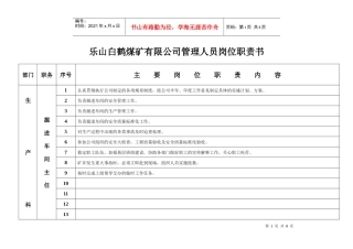 生产科管理人员岗位职责书