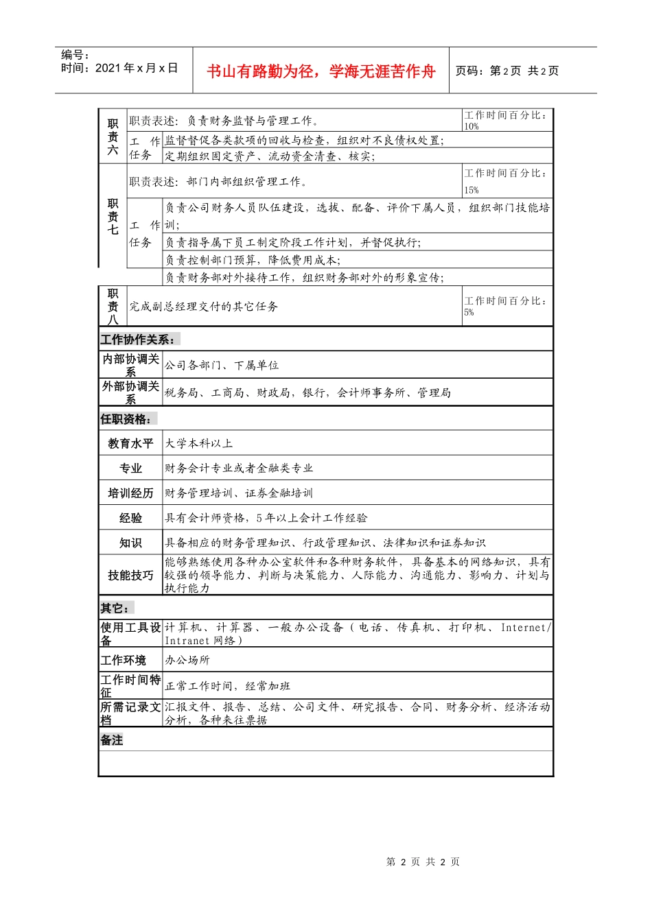 石油集团财务部部长职务说明书_第2页