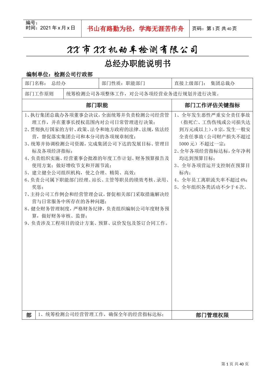 机动车(汽车)检测站岗位职责(DOC32页)_第1页