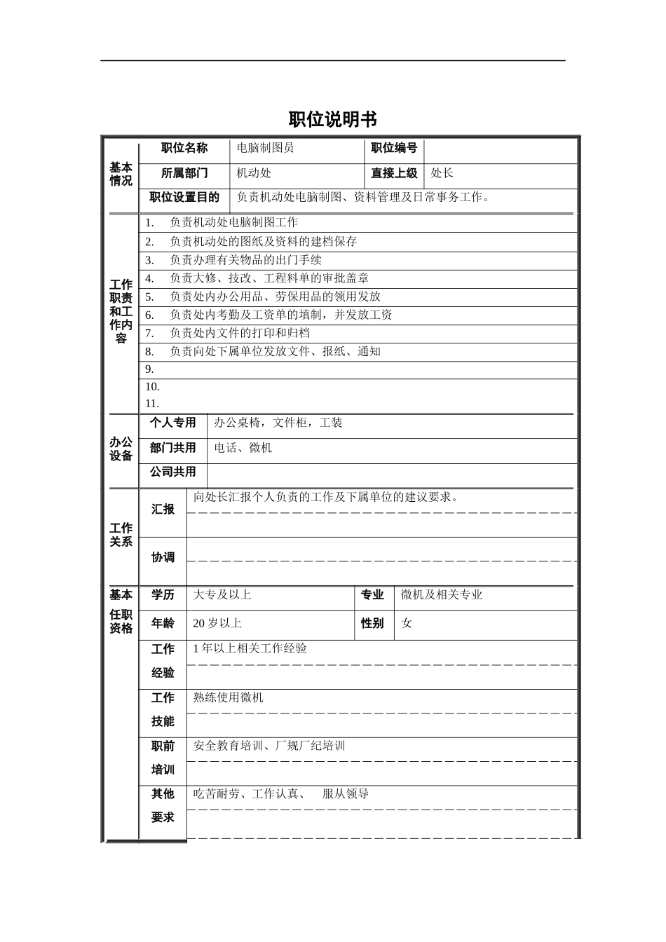电脑制图员职位说明书_第1页