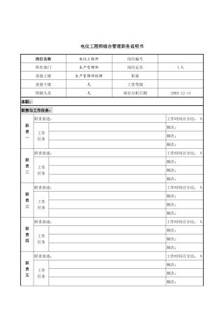 电仪工程师综合管理职务说明书
