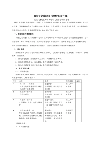 论《跨文化沟通》课程考核方案