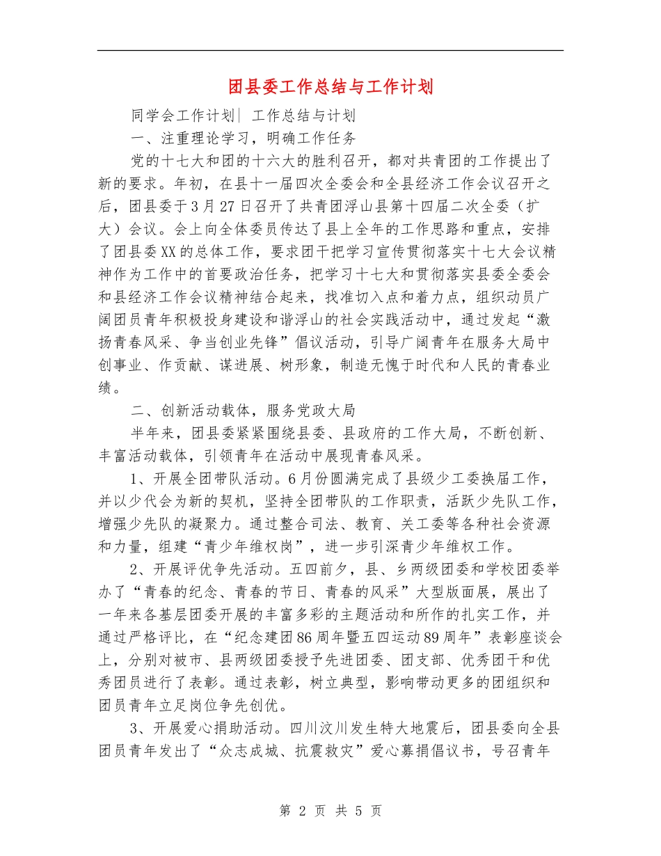 团县委工作总结与工作计划_第2页