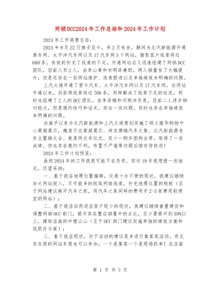 网销DCC2024年工作总结和2024年工作计划