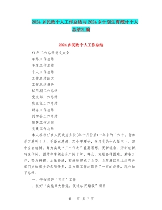 2024乡民政个人工作总结与2024乡计划生育统计个人总结汇编