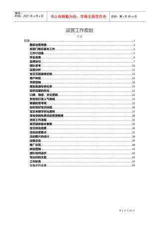 最珍贵运营工作规划（给运营管理团队的方案）(DOC51页)