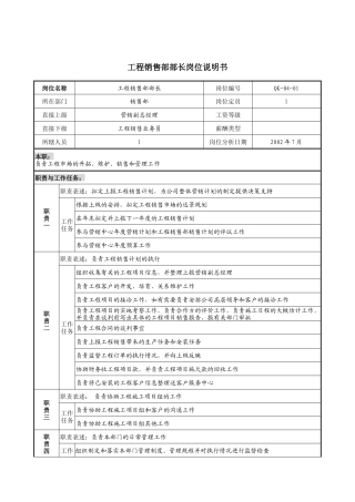 建材行业-工程销售部部长岗位说明书