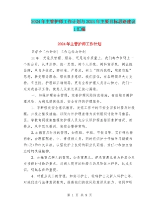 2024年主管护师工作计划与2024年主要目标思路建议1汇编