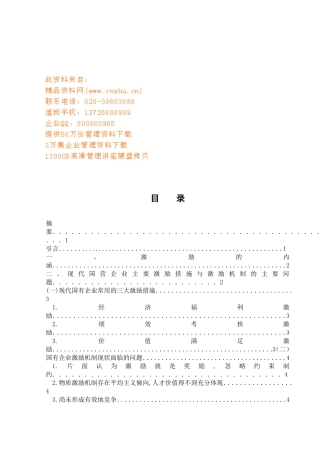 现代国营企业主要激励措施与激励机制