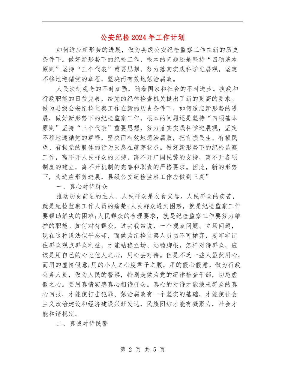 公安纪检2024年工作计划_第2页