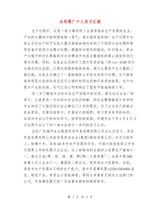 水处理厂个人实习汇报
