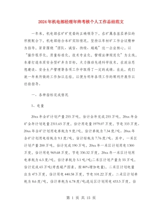 2024年机电部经理年终考核个人工作总结范文