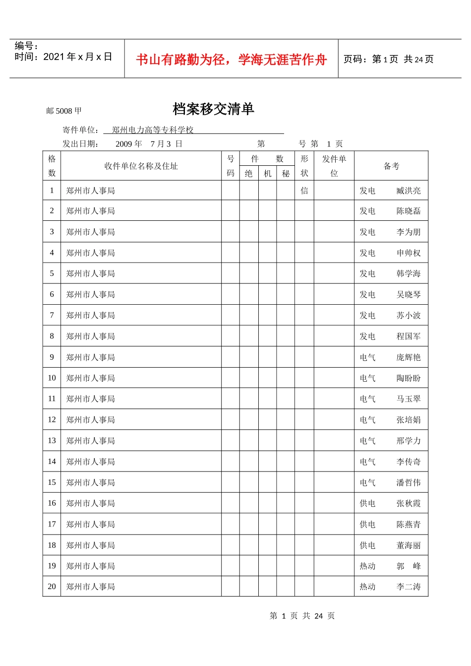 档案移交清单_第1页