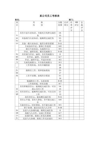 某公司员工考核表