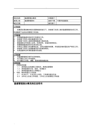 集团基建管理部办事员岗位说明书