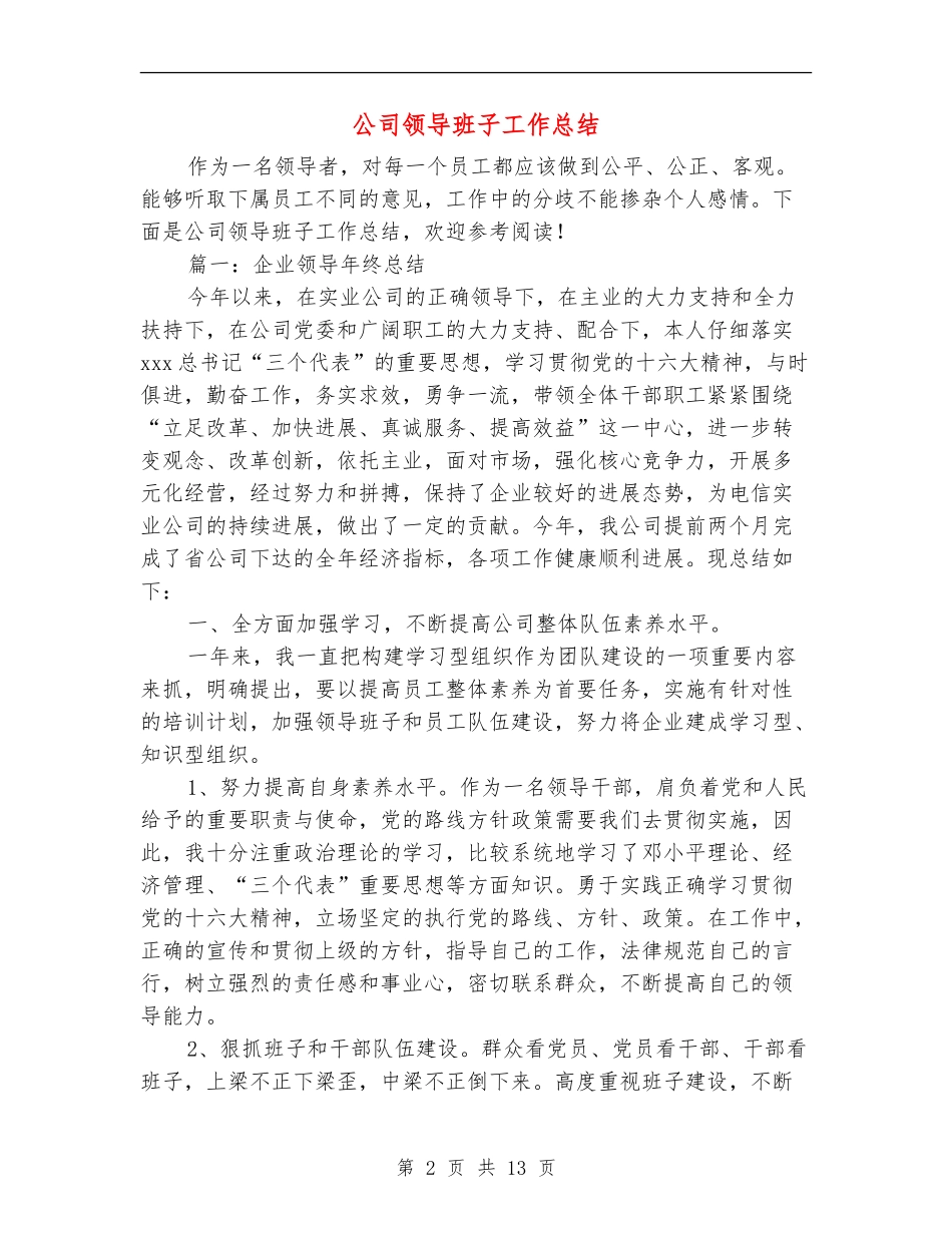 公司领导班子工作总结_第2页