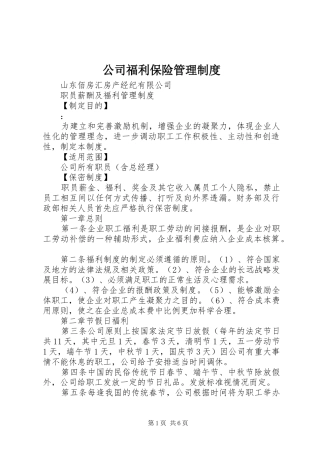 公司福利保险管理规章制度 