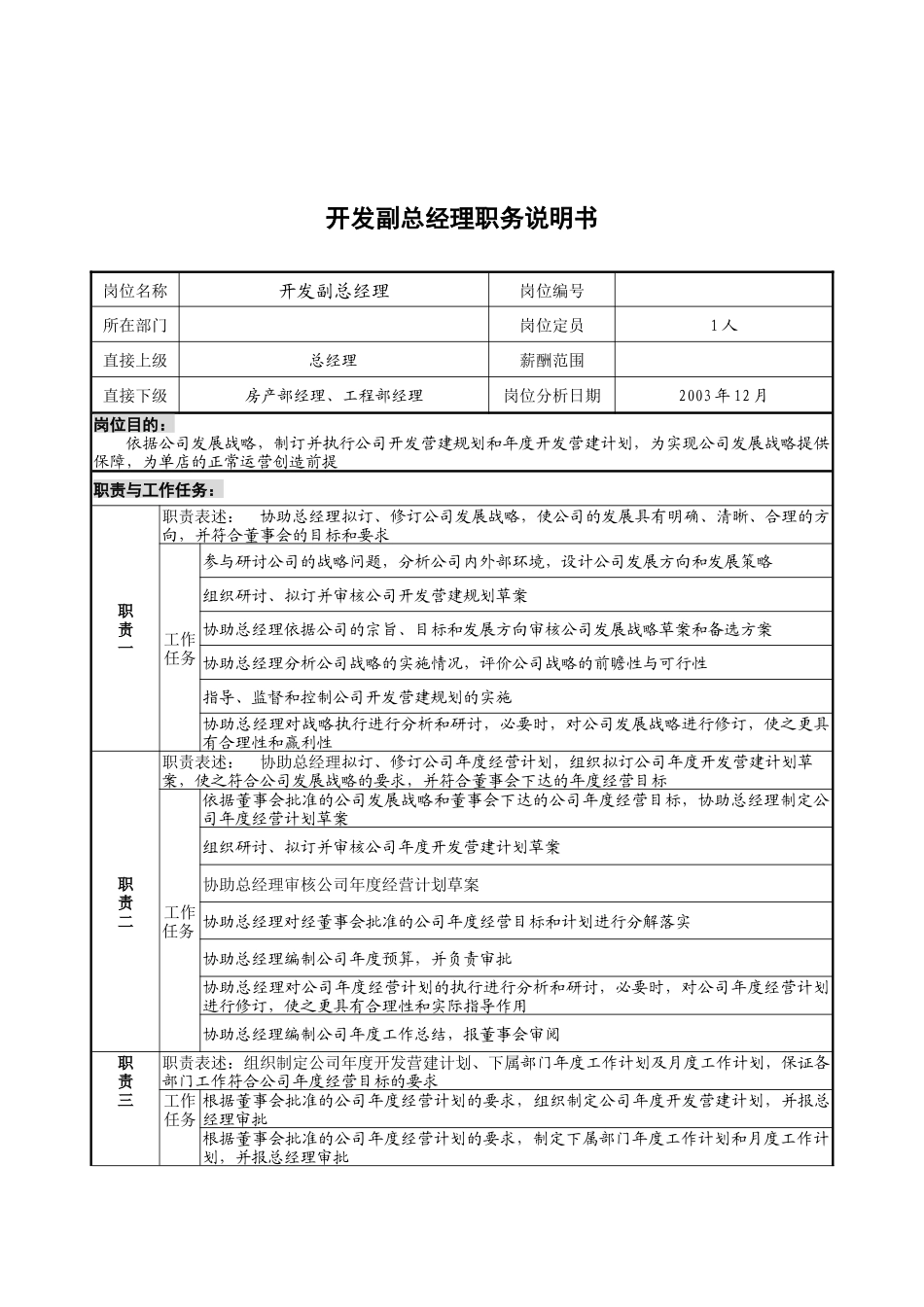 开发副总经理职务说明书_第1页