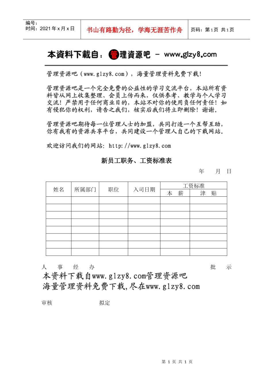 新员工职务、工资标准_第1页