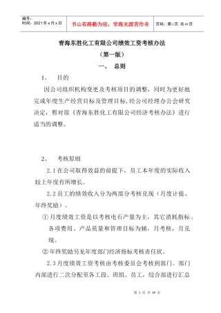 青海某公司绩效工资考核办法