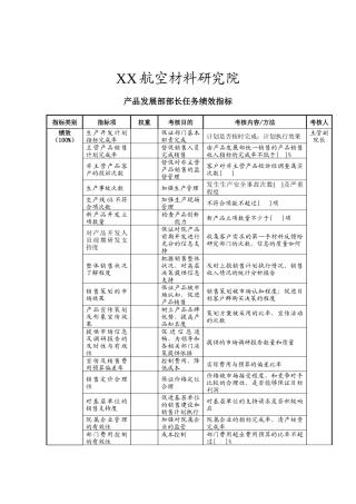 航空材料研究院产品发展部部长任务绩效指标