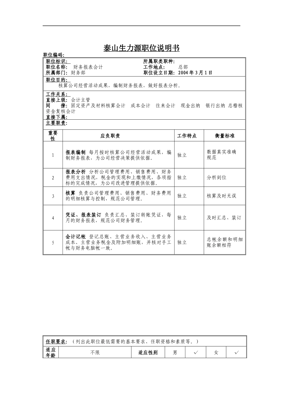 泰山生力源职位说明书_第1页