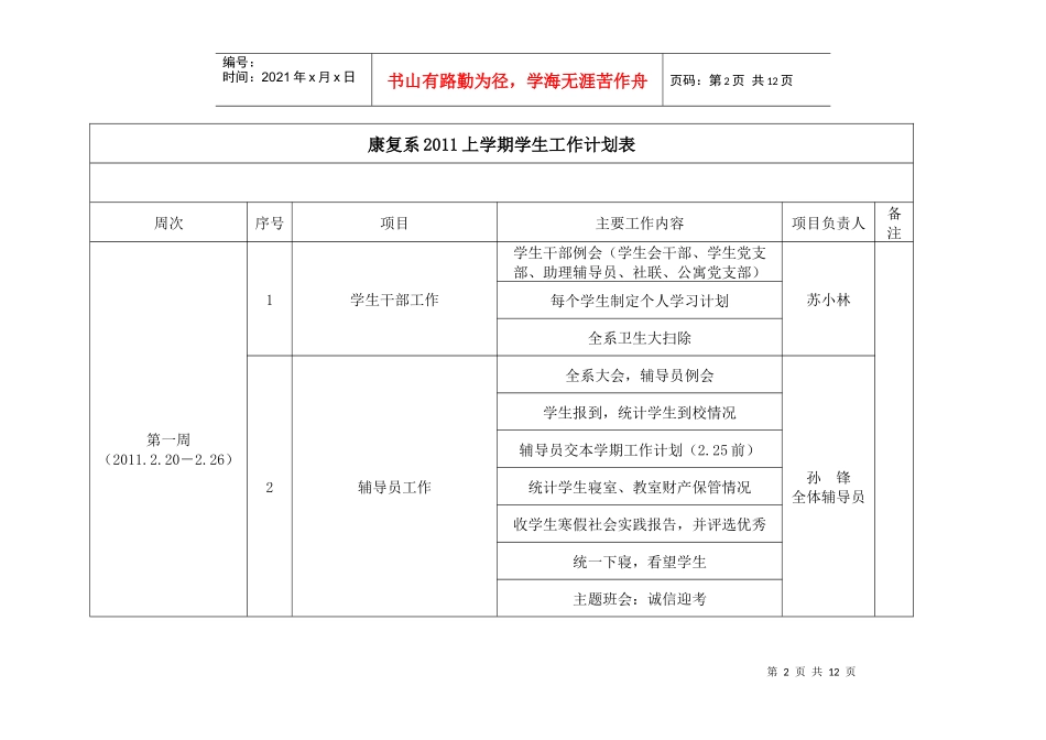 康复系XXXX年上学期学生工作计划_第2页