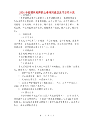 2024年贫困家庭大学生暑期到基层见习活动方案