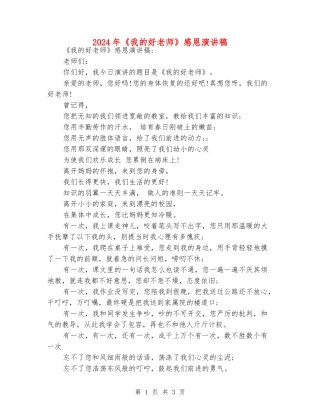 2024年《我的好老师》感恩演讲稿