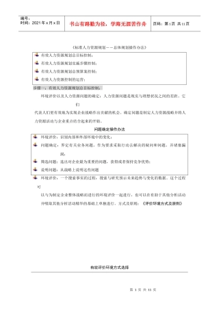 标准人力资源规划――总体规划操作办法