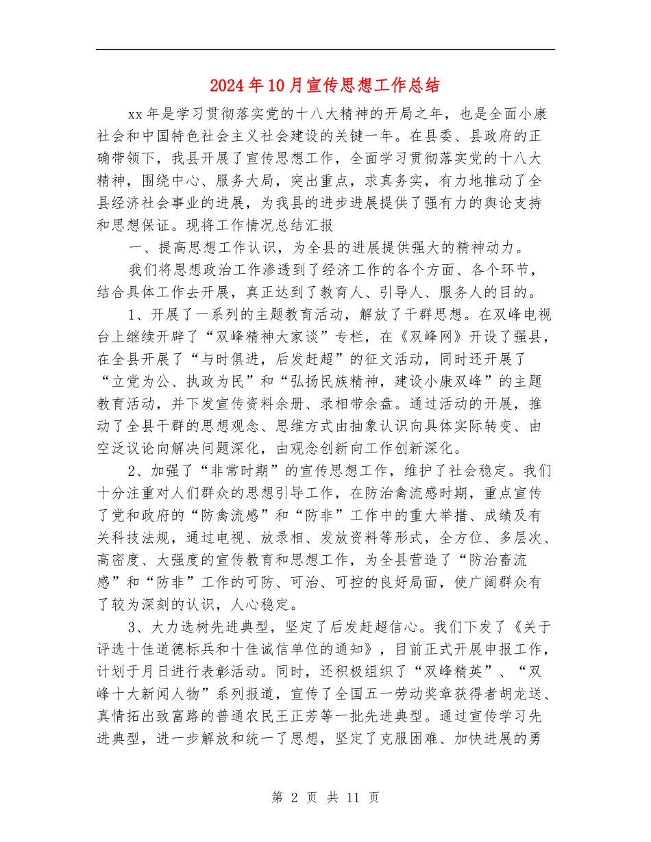 2024年10月宣传思想工作总结_第2页
