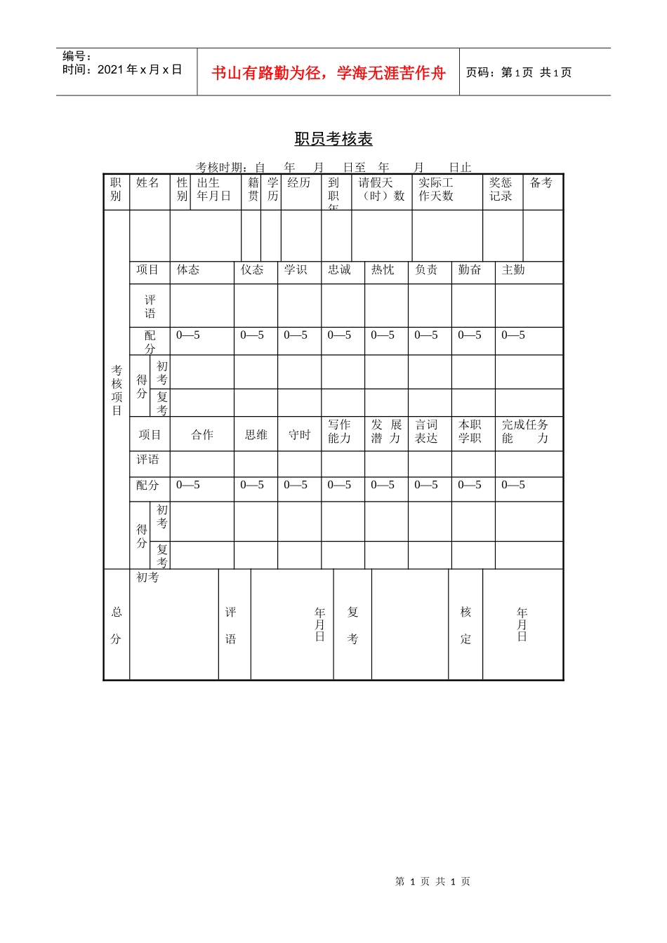 职员考核表(2)_第1页
