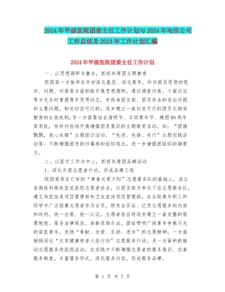 2024年甲级医院团委主任工作计划与2024年电信公司工作总结及2024年工作计划汇编