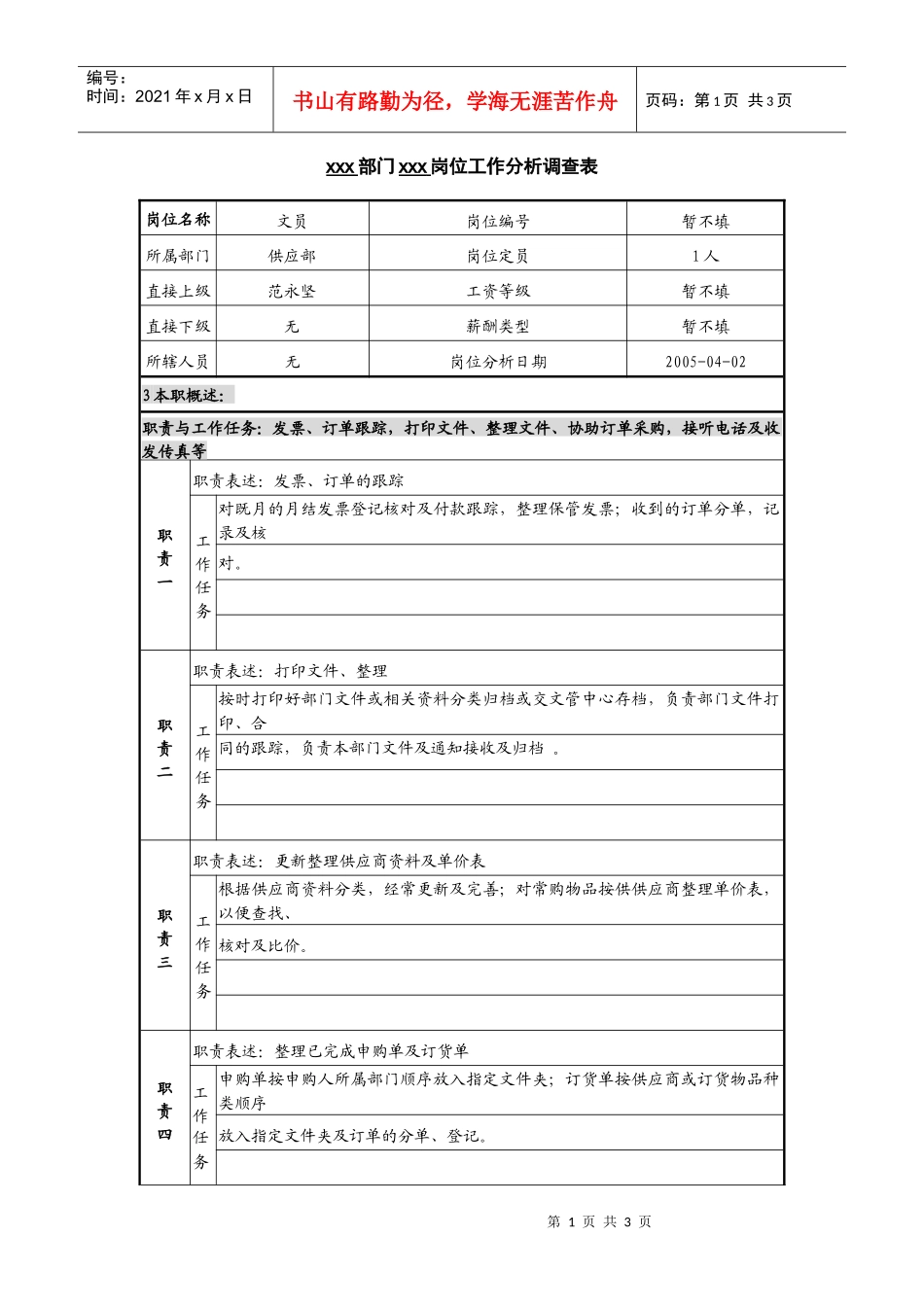 某咨询—广东中顺纸业供应部文员岗位调查公析表（茉义_第1页