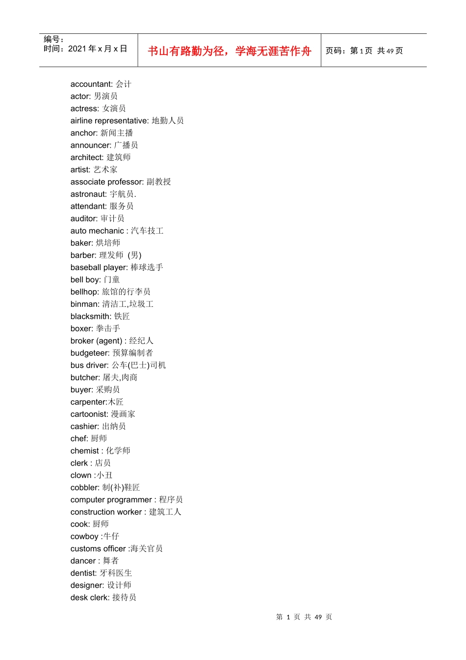 英文的职位名称_第1页