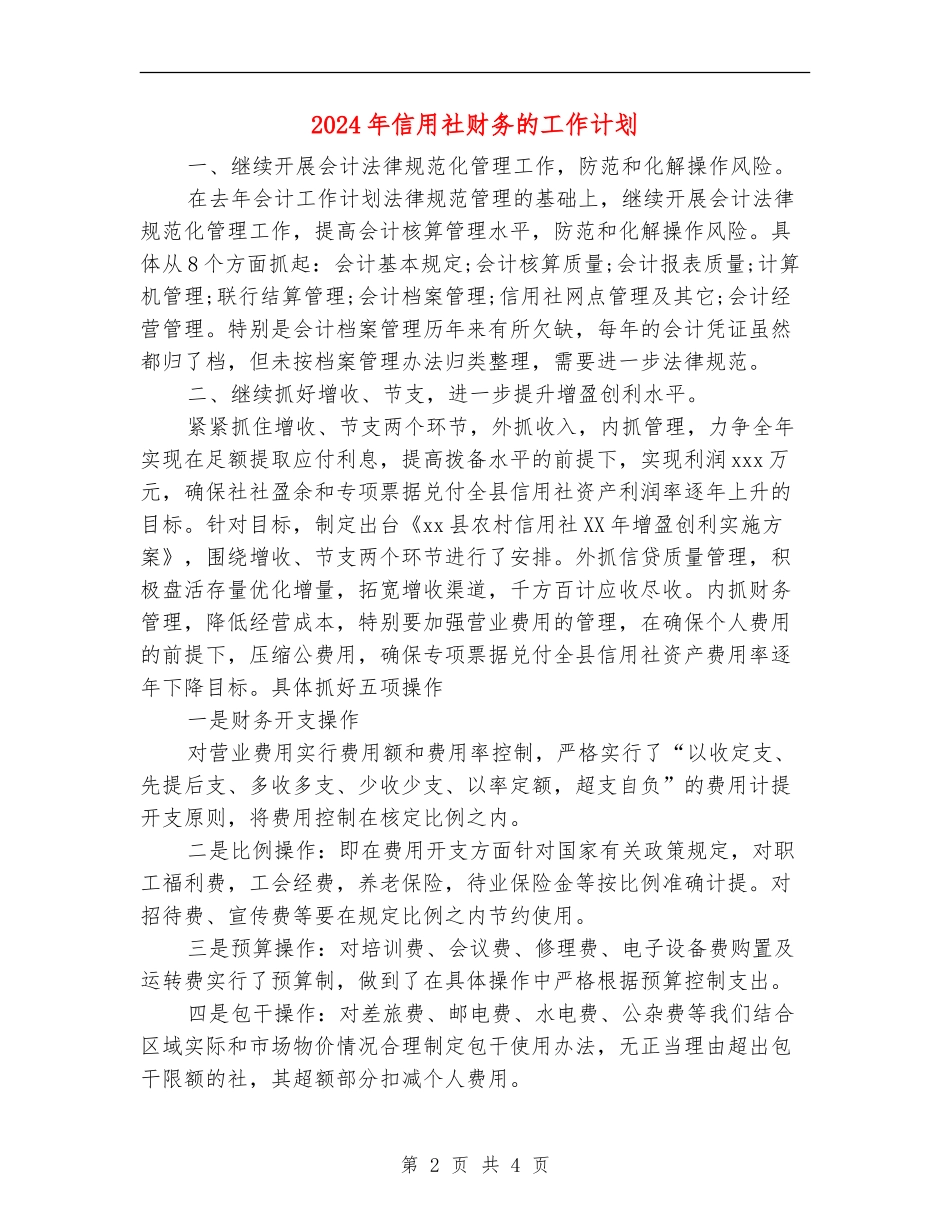 2024年信用社财务的工作计划_第2页