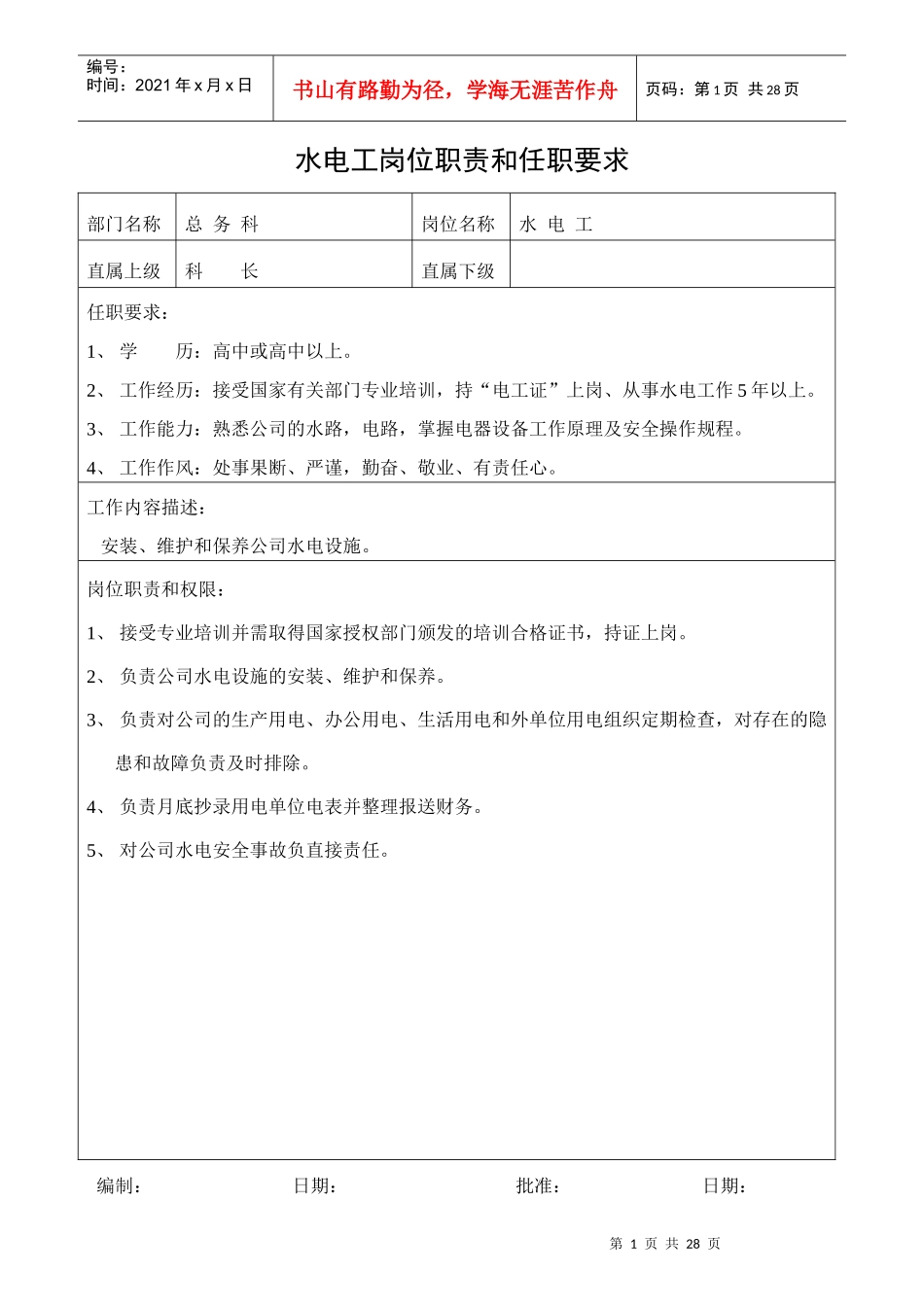 水电工岗位职责和任职要求_第1页