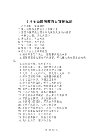 9月全民国防教育日宣传标语集锦