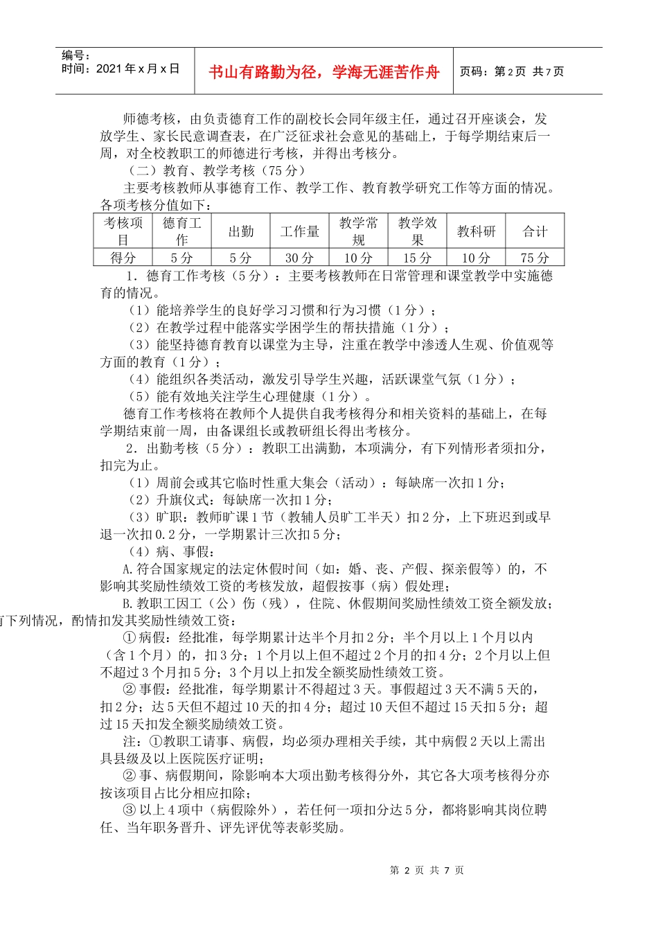 教职工奖励性绩效工资考核方案_第2页
