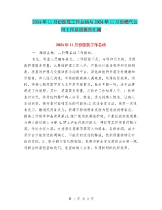 2024年11月份医院工作总结与2024年11月份燃气公司工作总结报告汇编