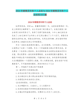 2024年销售员年终个人总结与2024年销售员年终个人总结范文汇编