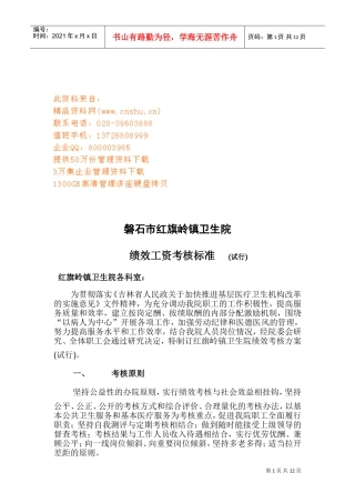 某某卫生院绩效工资考核标准