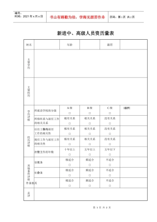 新进中高级人员资历量表