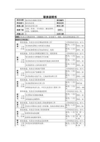综合办公室副主任岗位说明书