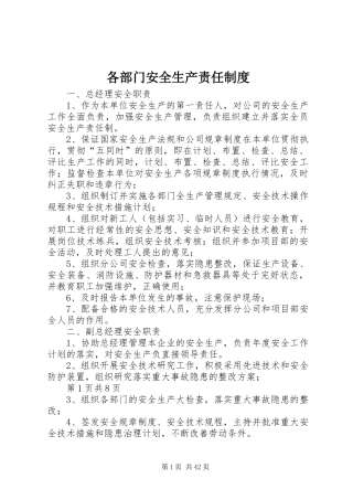 各部门安全生产责任规章制度