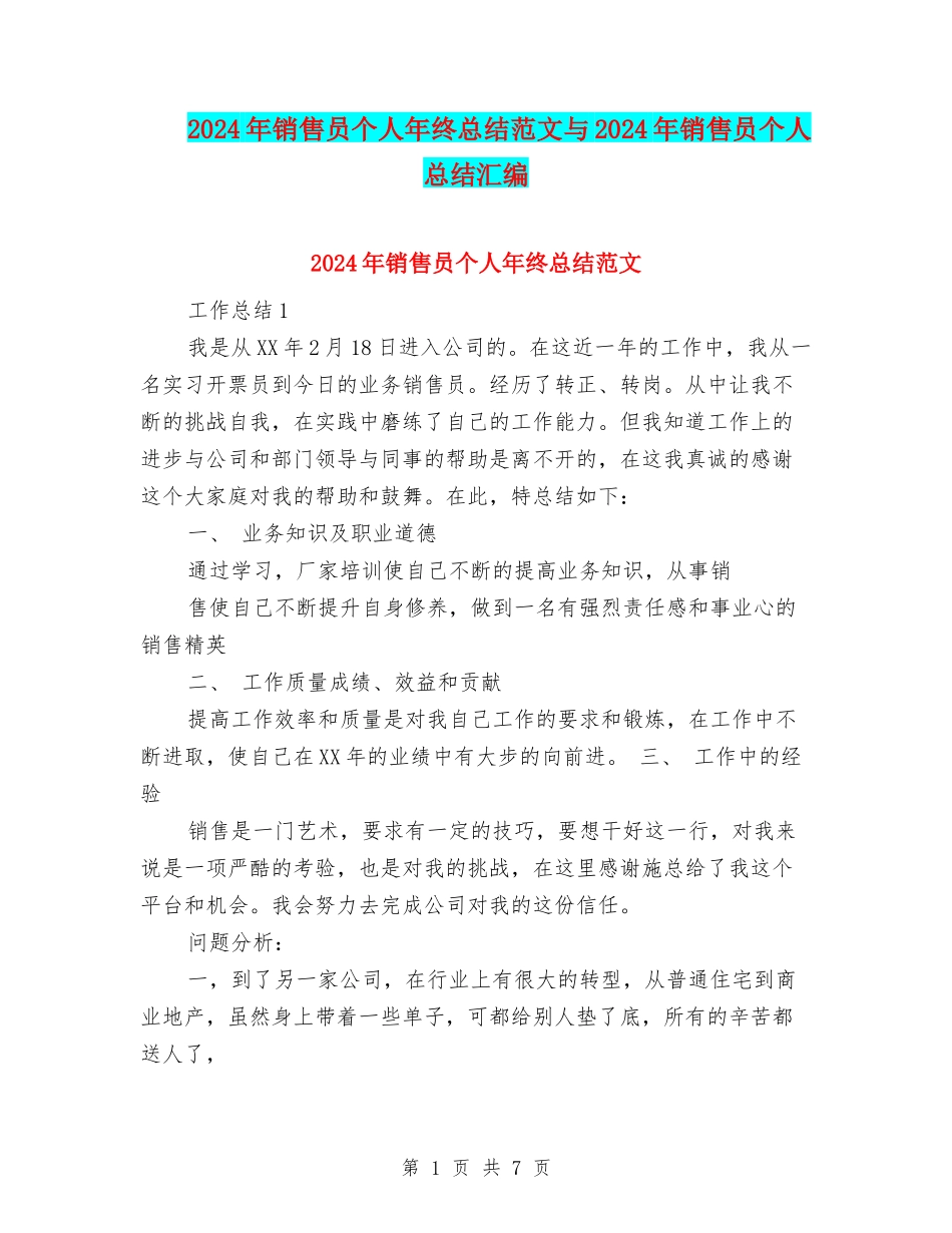 2024年销售员个人年终总结范文与2024年销售员个人总结汇编_第1页