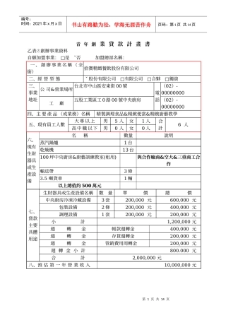 青年创业贷款计画书