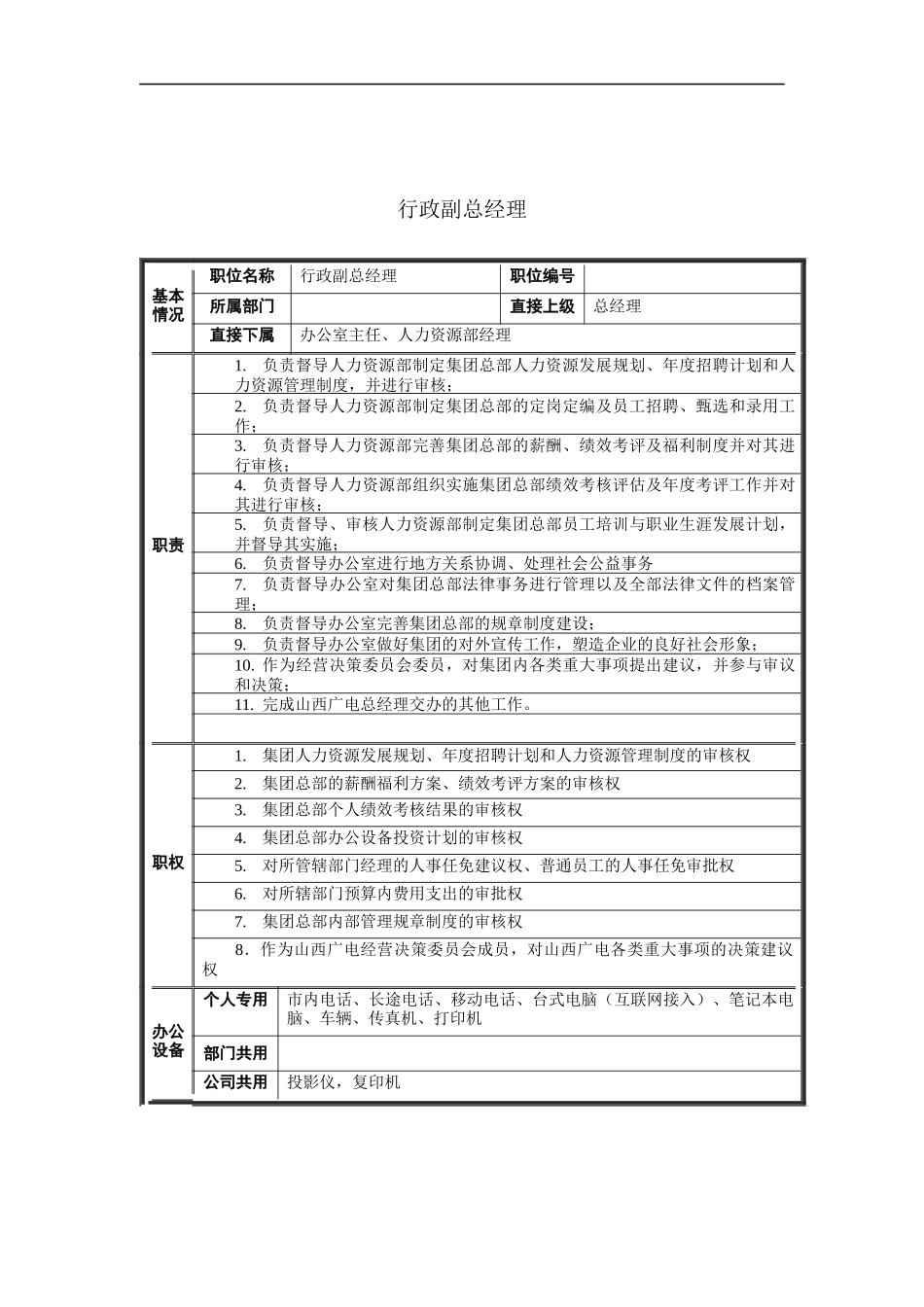 行政副总经理岗位说明书_第1页