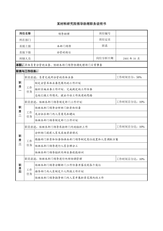 材料研究院领导助理职务说明书